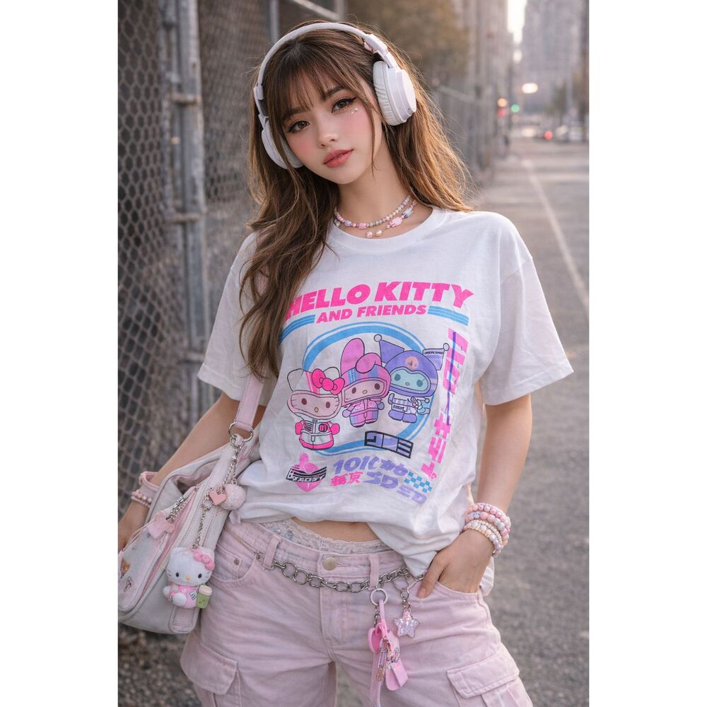 Hello Kitty And Friends Tokyo Speed Graphic Tee L Sanrio Y2K Kawaii Anime‎ Shirt